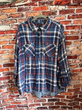 Lane Bryant Women’s 22/24 Plaid Flannel Tunic Shirt Blue Red Cotton Plus